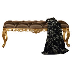 Bespoke Baroque Tufted Bed Bench with Gold Leaf by Modenese Interiors