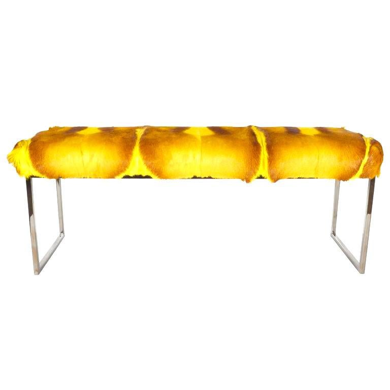 Bespoke Bench in Exotic Springbok Fur in Vibrant Hues of Yellow