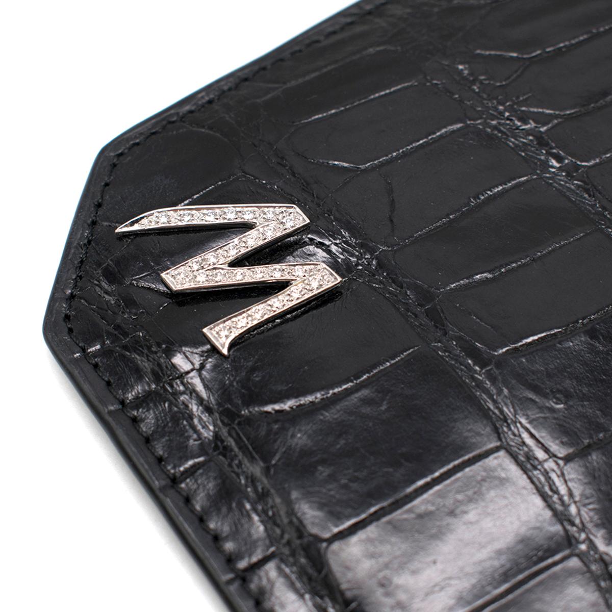 Bespoke Black Crocodile Leather & Diamond Sunglasses Case In Excellent Condition In London, GB