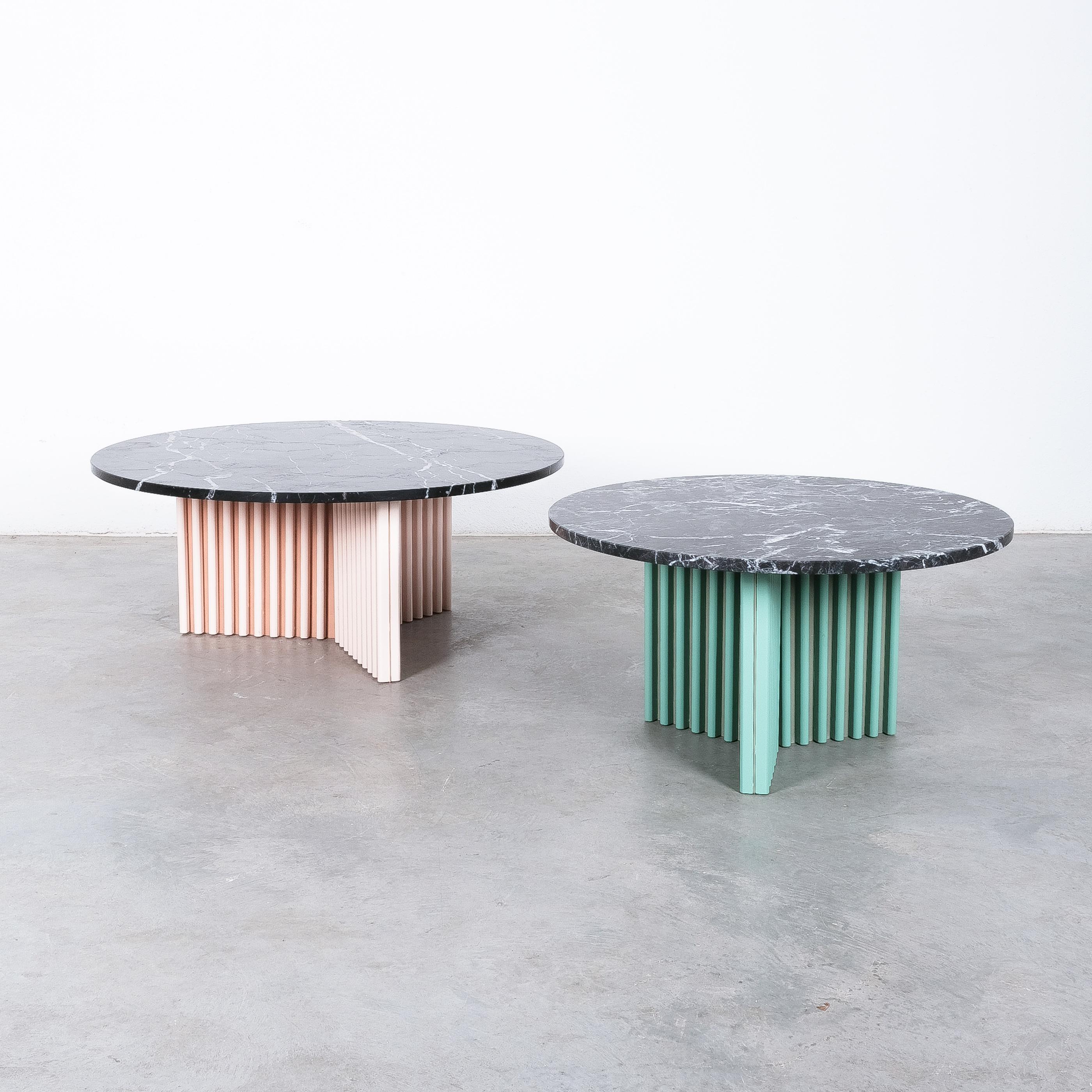 Powder-Coated Bespoke Black Marble Carrara Tables Side Tables, France, circa 1990 For Sale