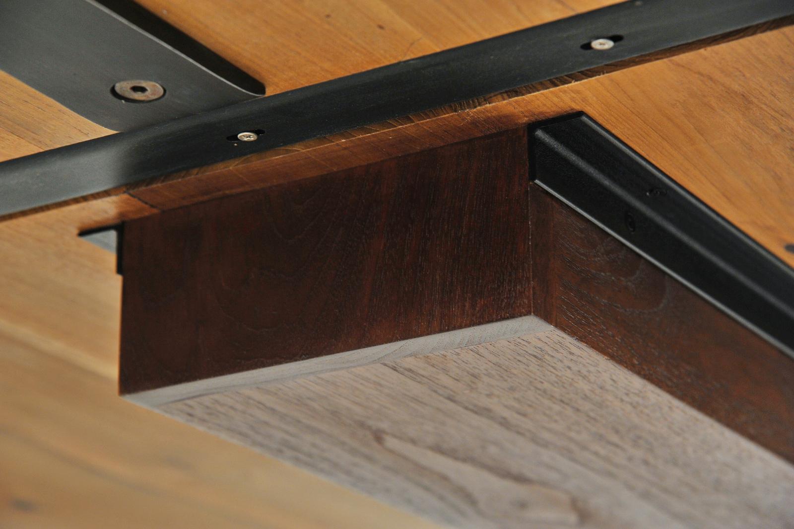 Bespoke Board Room Table, Reclaimed Wood, Sand Cast Brass Base, by P. Tendercool For Sale 4