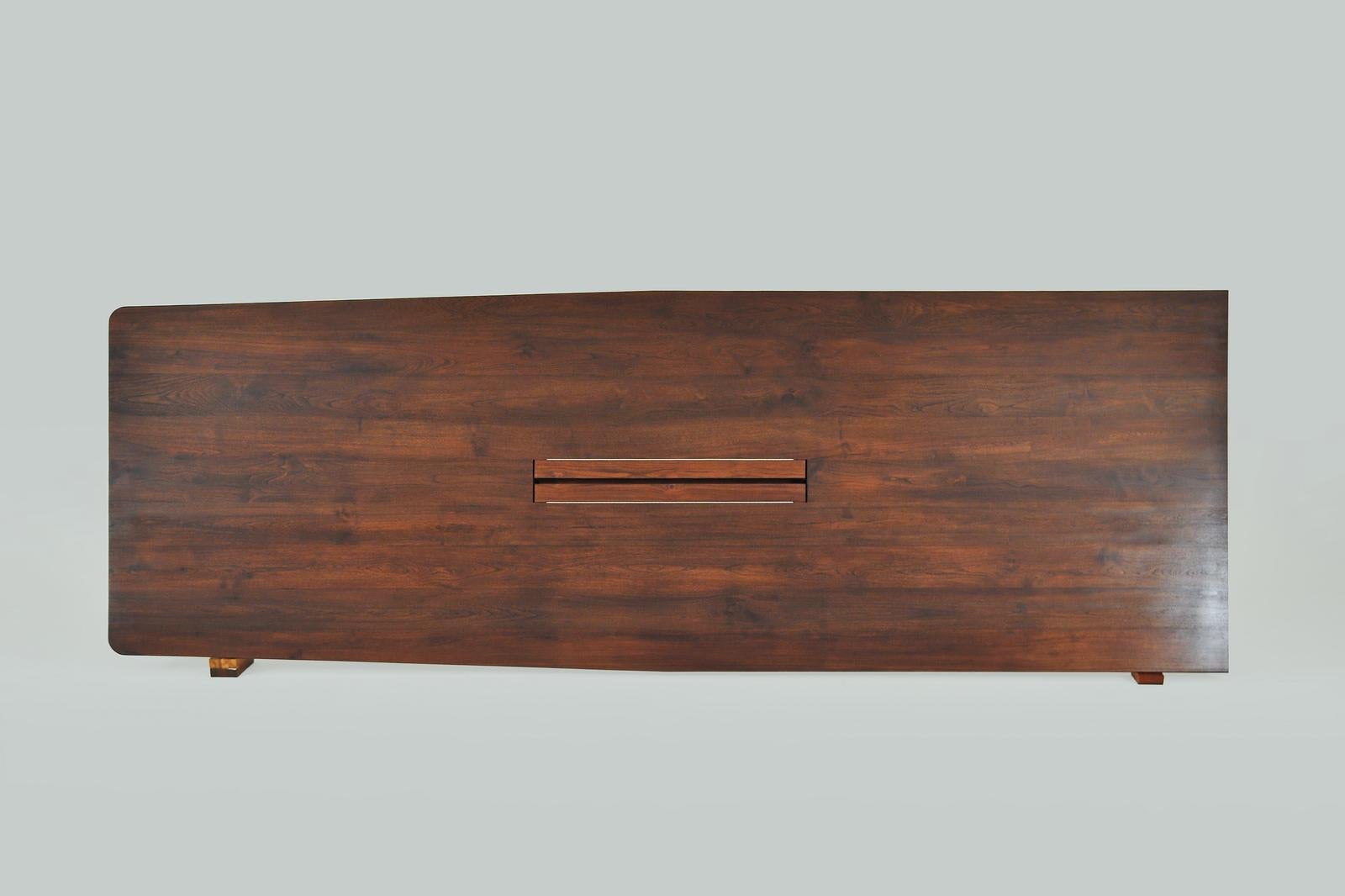 Bespoke Board Room Table, Reclaimed Wood, Sand Cast Brass Base, by P. Tendercool For Sale 6