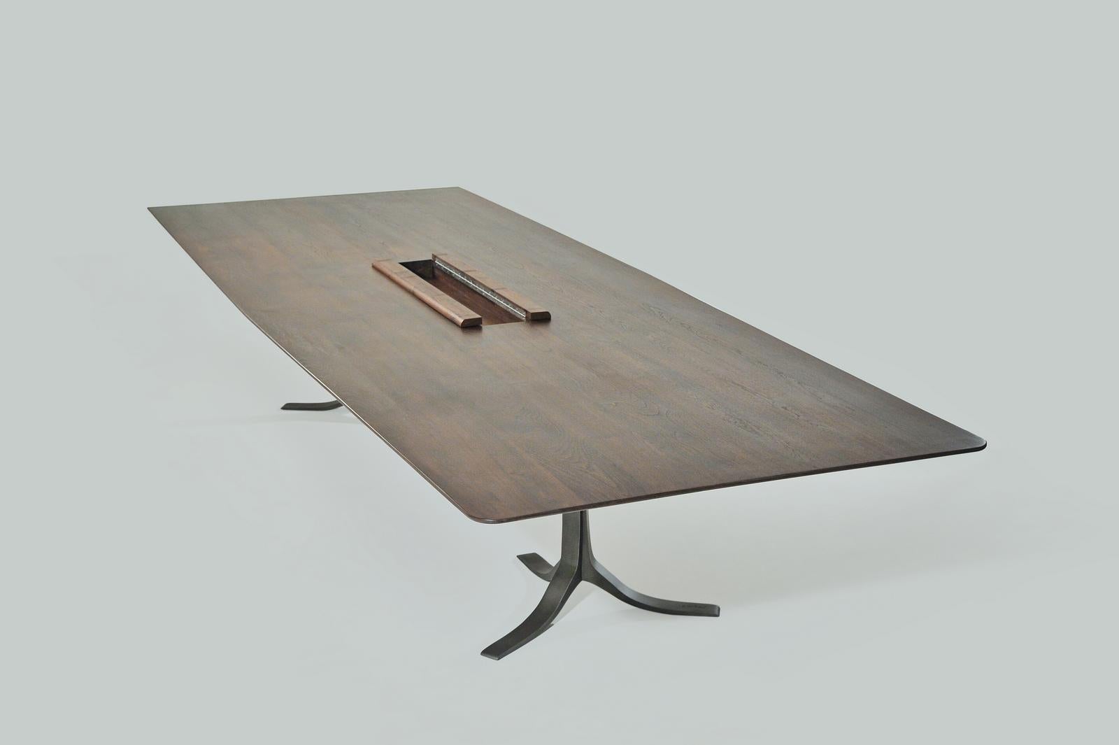 Bespoke Board Room Table, Reclaimed Wood, Sand Cast Brass Base, by P. Tendercool In New Condition For Sale In Bangkok, TH
