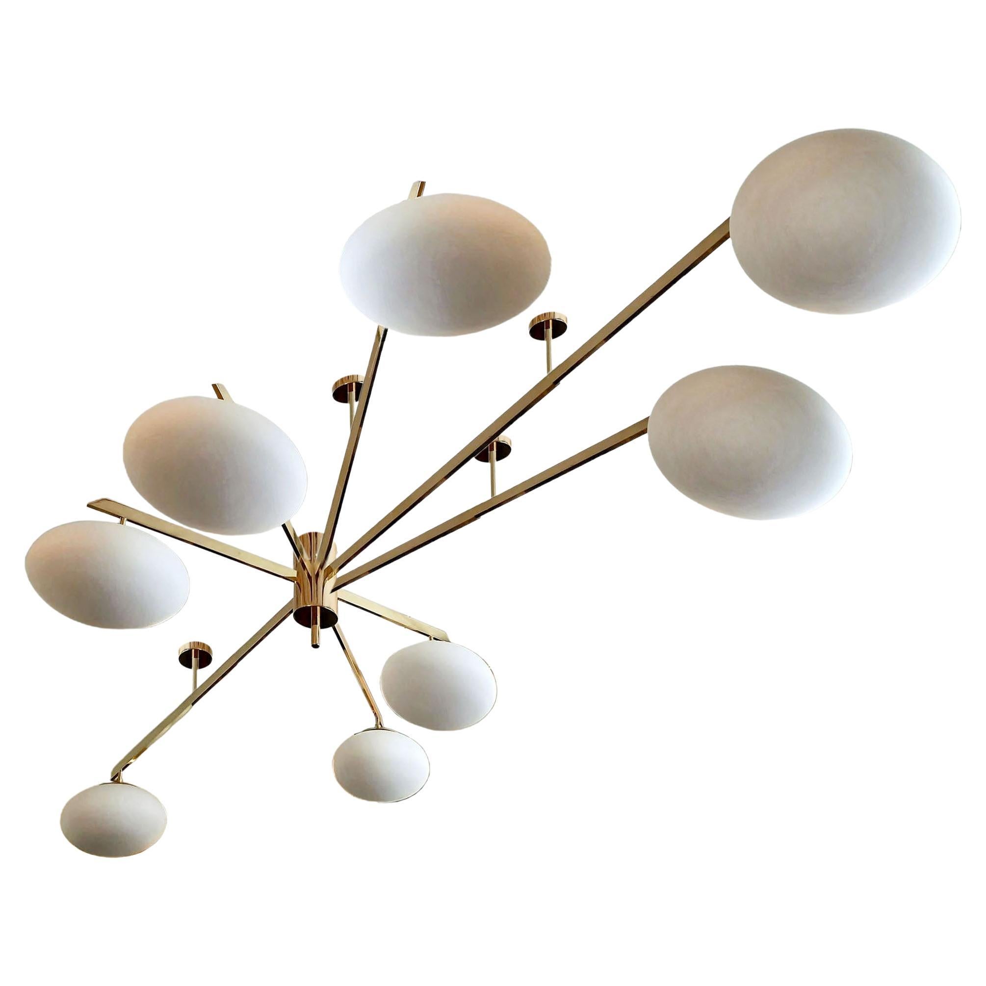 Bespoke Brass and Glass Ceiling Italian Light Eight Arms For Sale