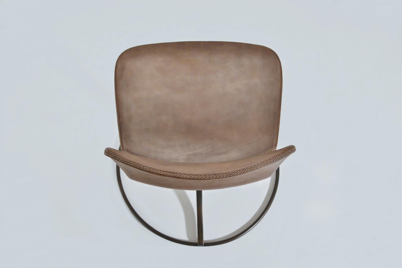 Bespoke Brass Swivel Chair with Floor-Ring, in Truffe Leather, by P. Tendercool In New Condition For Sale In Bangkok, TH