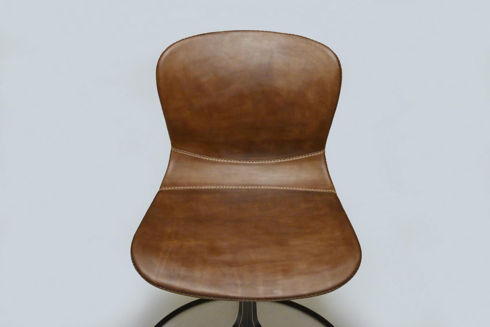 Bespoke Brass Swivel Chair with Floor-Ring, in Truffe Leather, by P. Tendercool For Sale 1