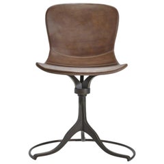 Bespoke Brass Swivel Chair with Floor-Ring, in Truffe Leather, by P. Tendercool
