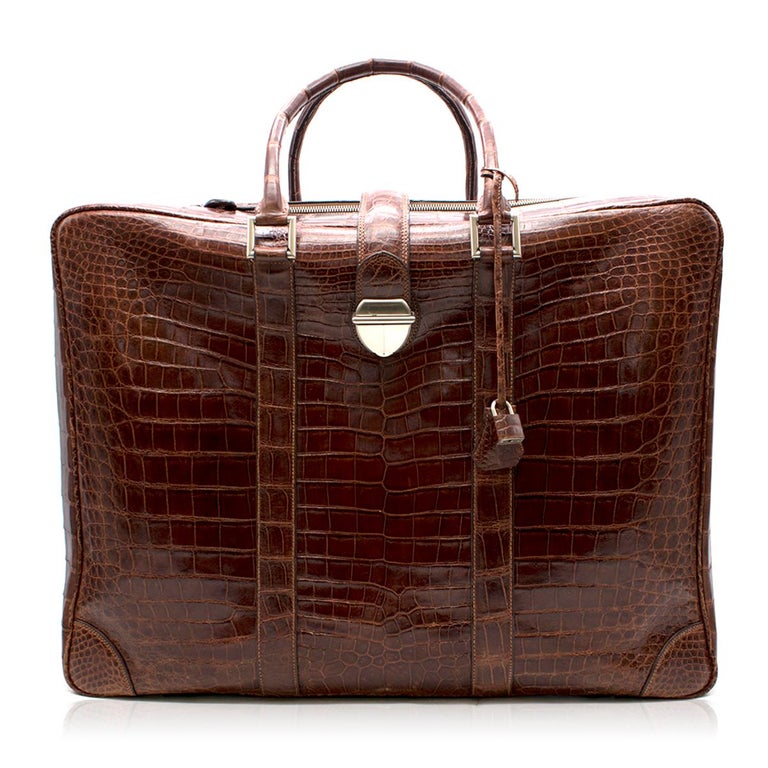 Bespoke Brown Matte Crocodile Leather Carry-On Suitcase at 1stDibs