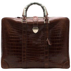 Bespoke Brown Matte Crocodile Leather Carry-On Suitcase