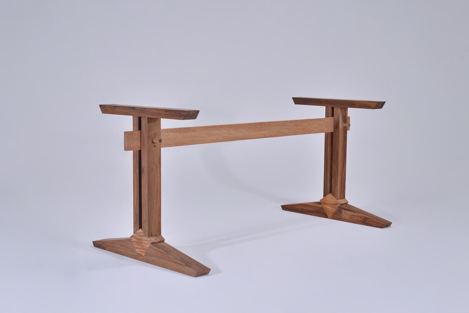 Bespoke Brutalist Meets Japan Desk, Antique Hardwood Slab, by P. Tendercool For Sale 4