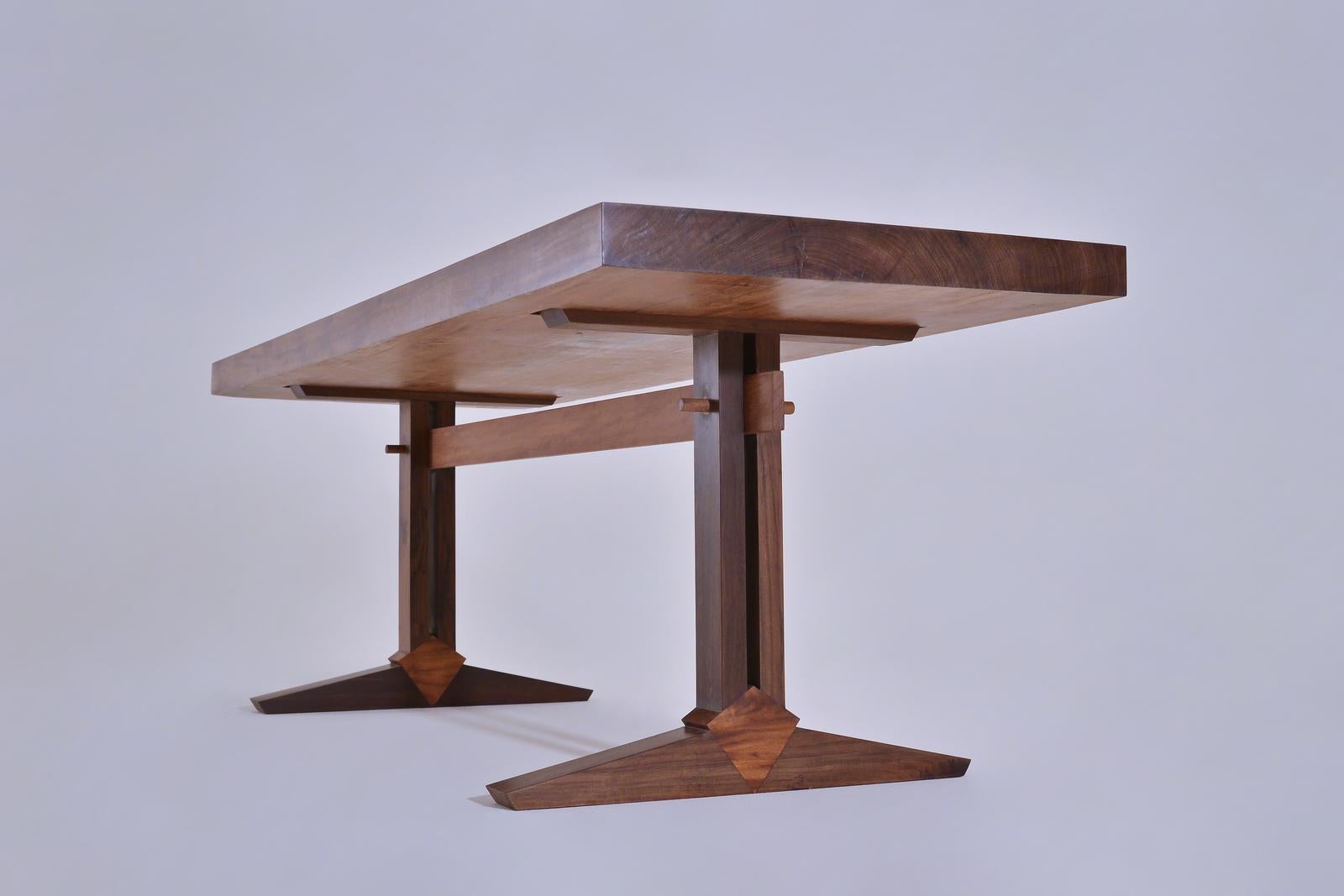 Bespoke Brutalist Meets Japan Desk, Antique Hardwood Slab, by P. Tendercool For Sale 3