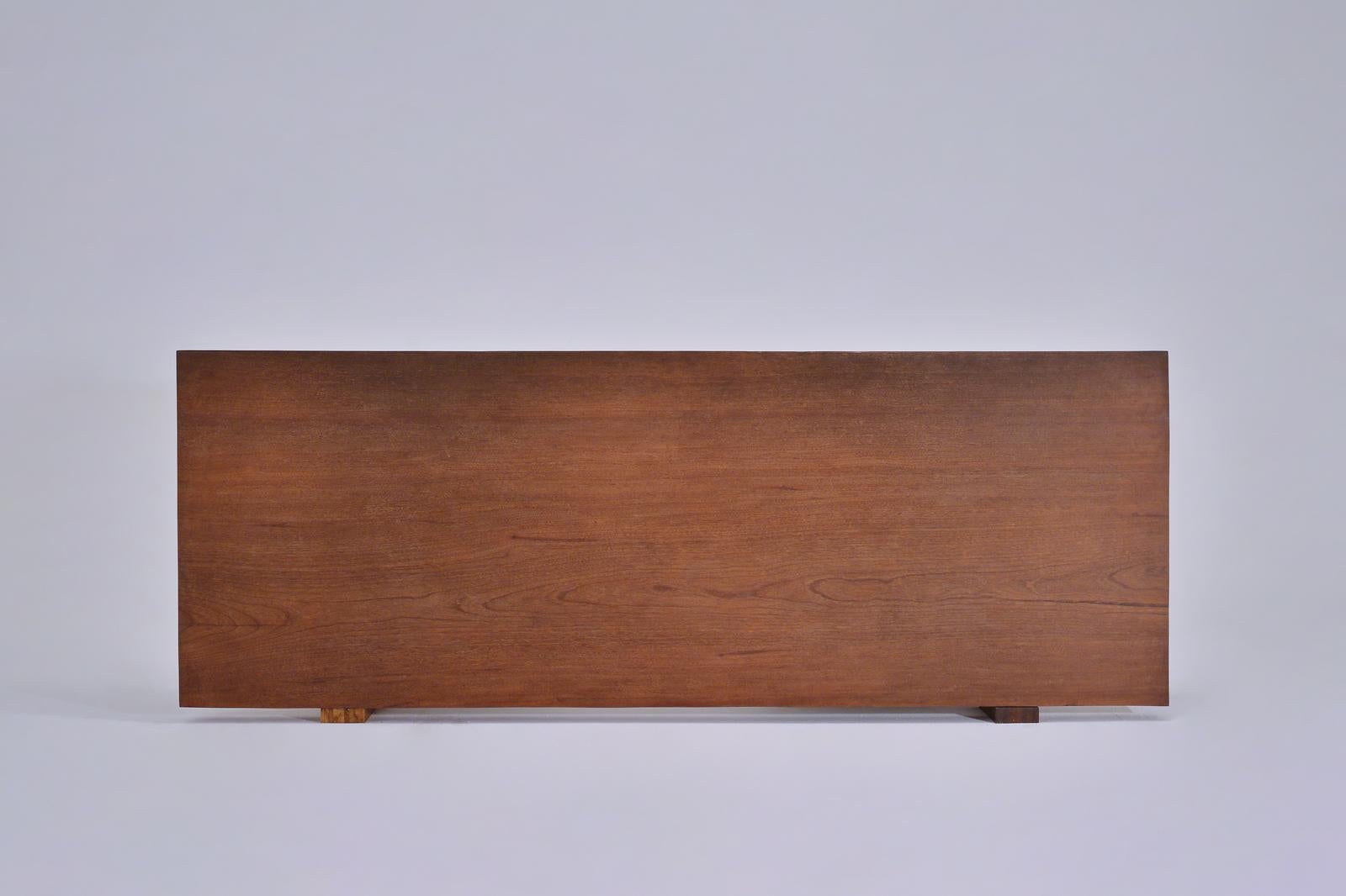 Bespoke Brutalist Meets Japan Desk, Antique Hardwood Slab, by P. Tendercool For Sale 6