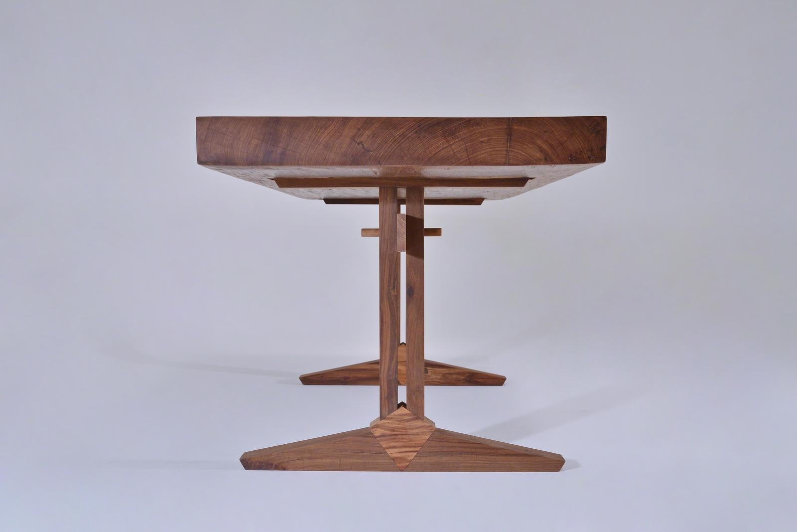 Hand-Carved Bespoke Brutalist Meets Japan Desk, Antique Hardwood Slab, by P. Tendercool For Sale