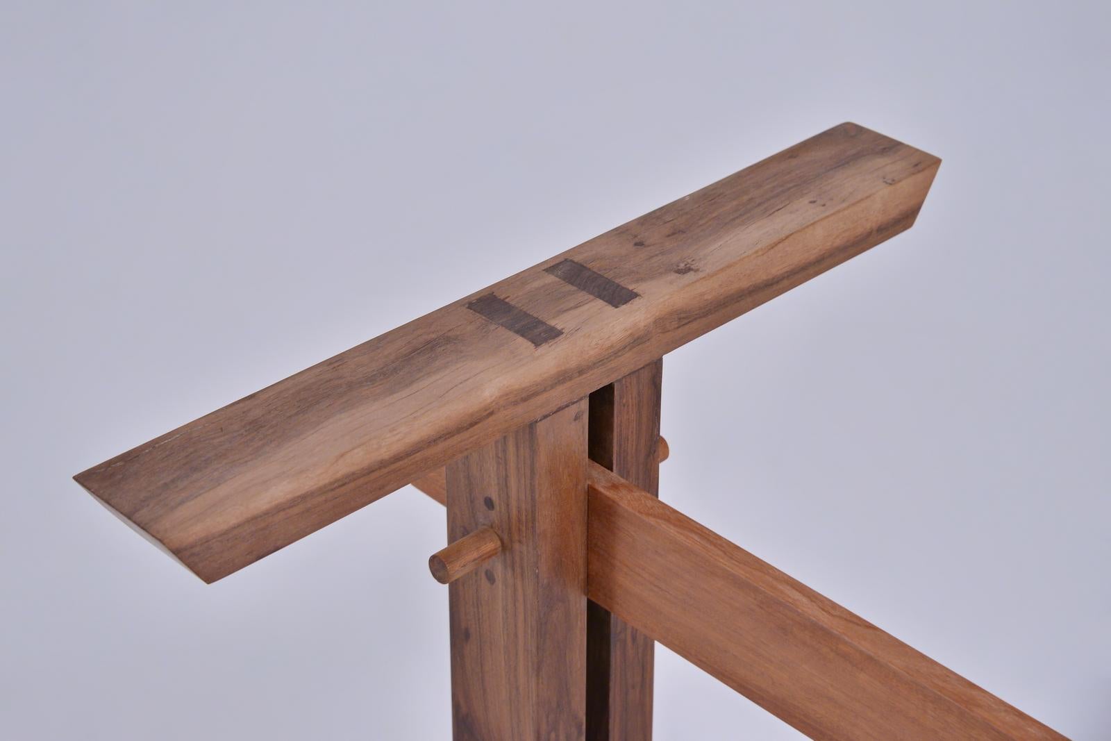 Bespoke Brutalist Meets Japan Desk, Antique Hardwood Slab, by P. Tendercool For Sale 1