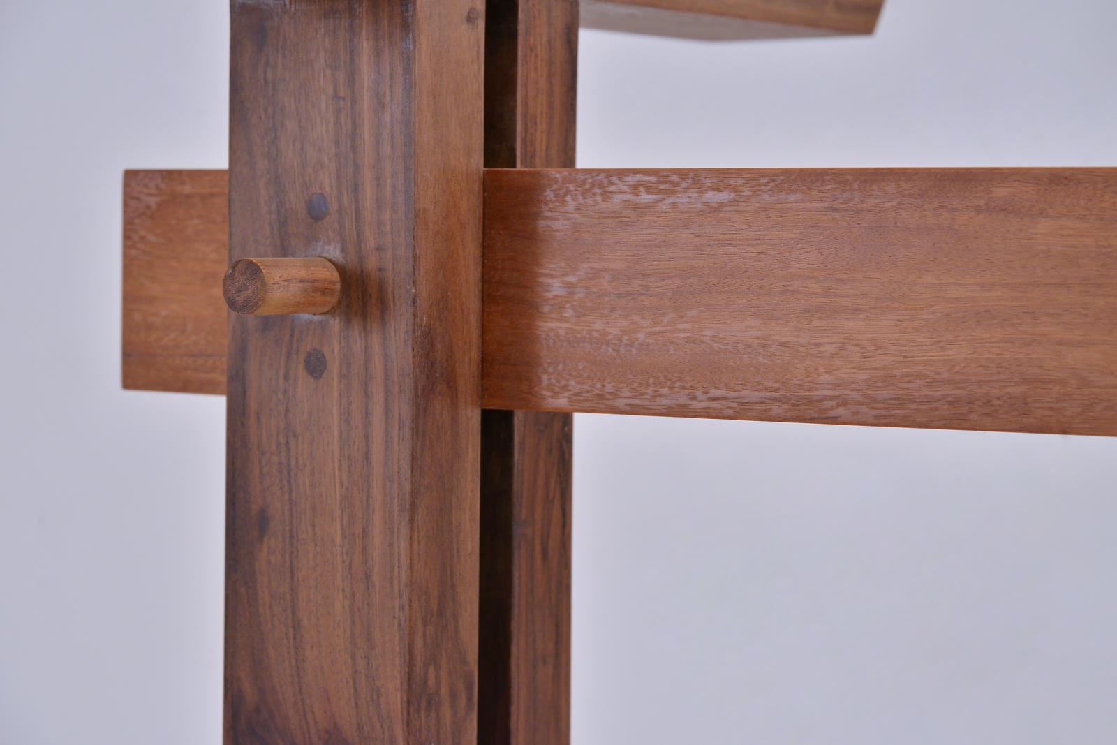 Bespoke Brutalist Meets Japan Desk, Antique Hardwood Slab, by P. Tendercool For Sale 2