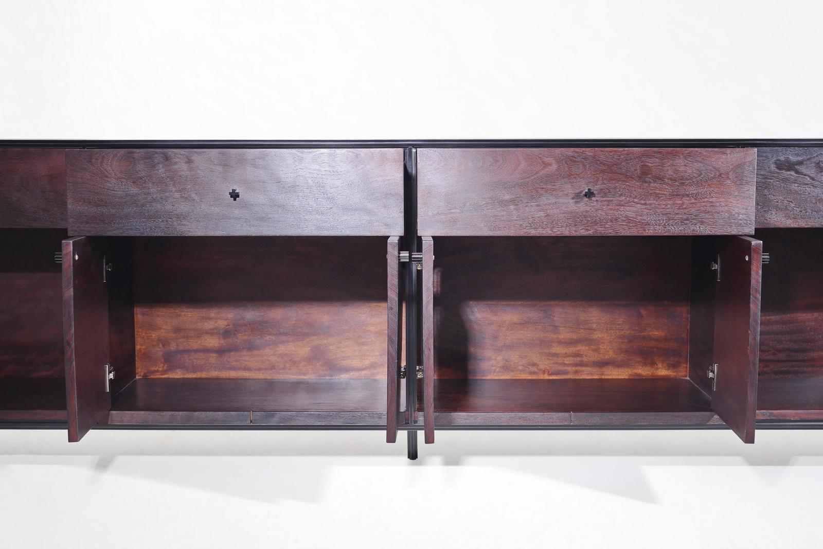Bespoke Cabinet in Antique Hardwood, Cross Crofile Brass Rods by P. Tendercool For Sale 2