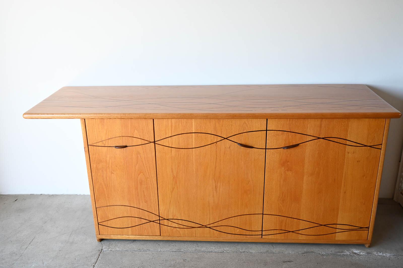 American Craftsman Bespoke Cabinet with Carved Inlay by Robert Squire Bierbaum, 1995 For Sale