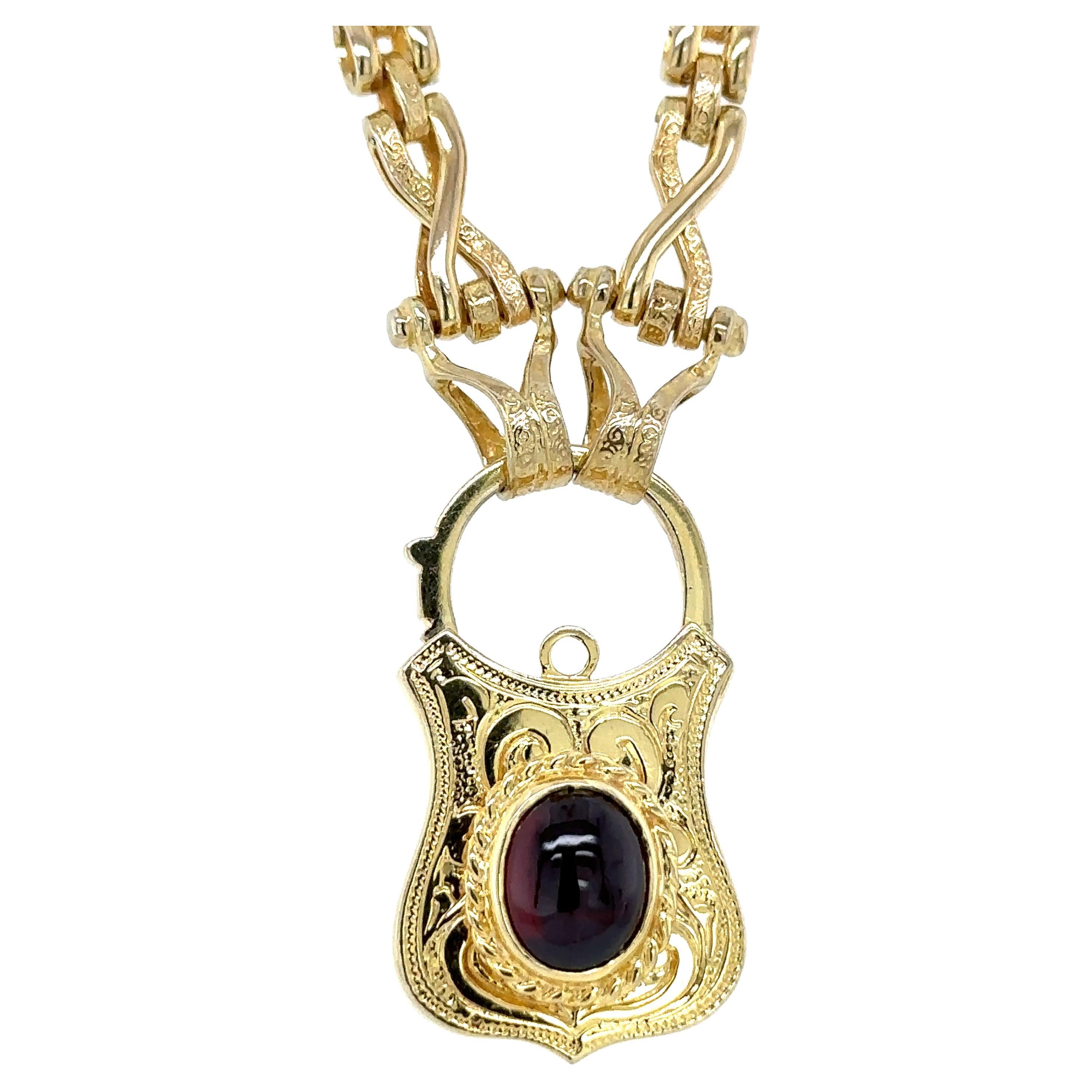 Bespoke Cabochon Garnet Padlock Clasp Necklace For Sale