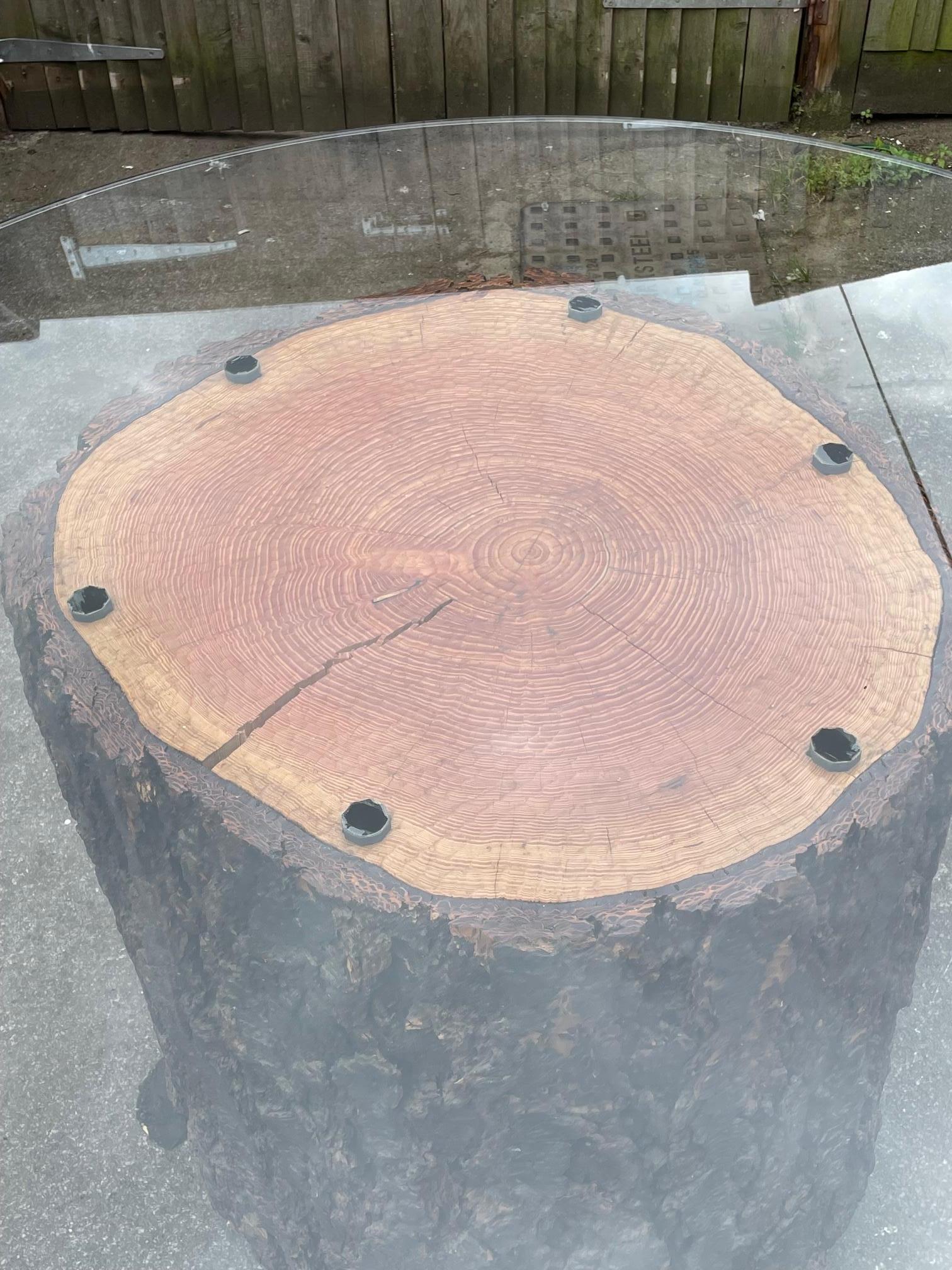 table made from tree trunk