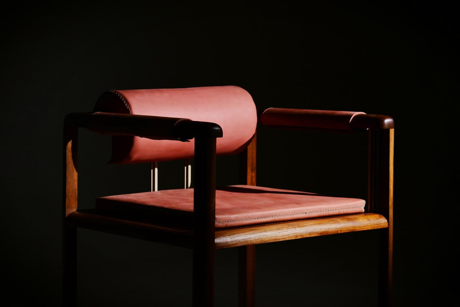 Bespoke Chair Reclaimed Hardwood Hand Stitched Leather Seating, P. Tendercool For Sale 9