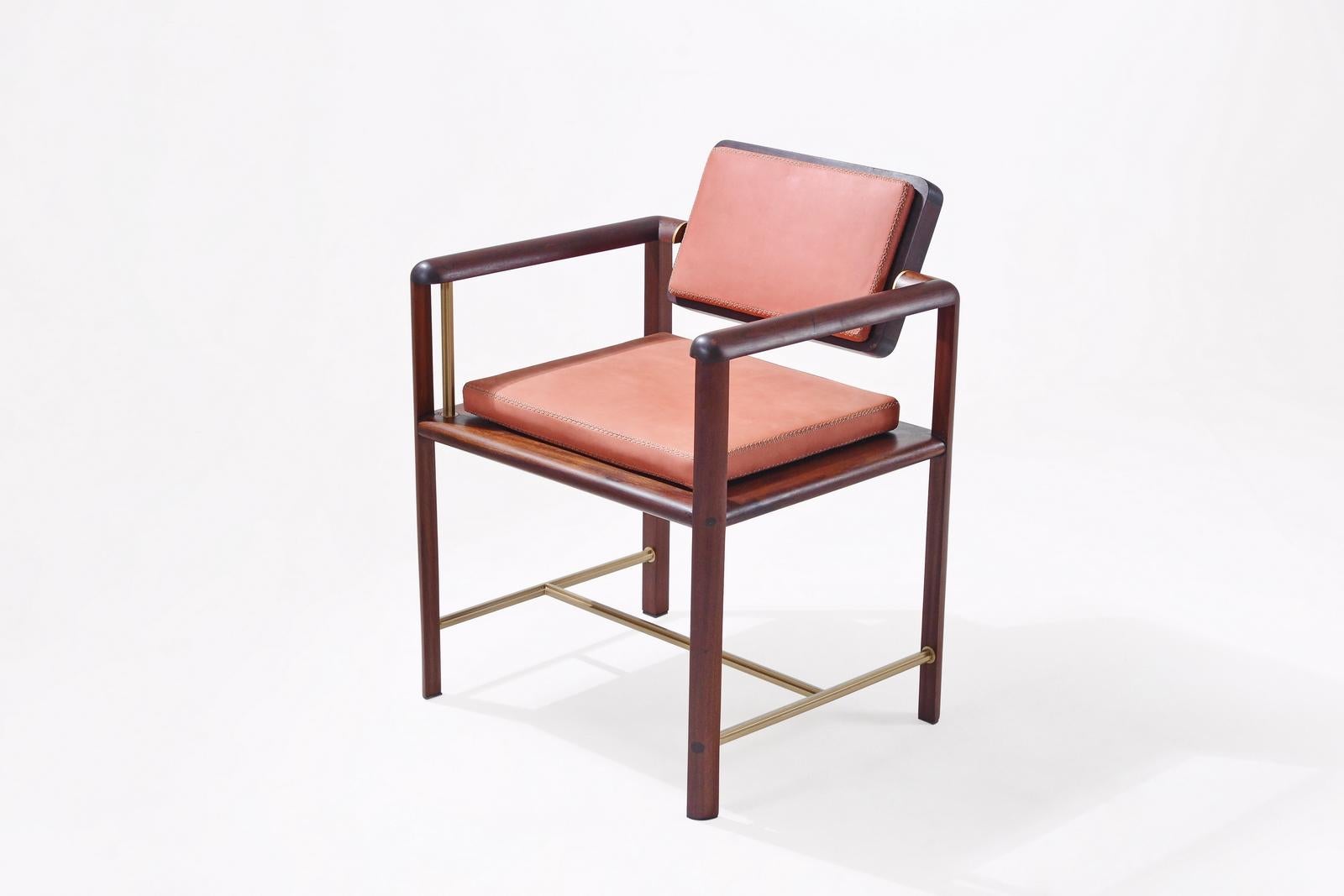 Thai Bespoke Chair Reclaimed Hardwood Handstitched Leather Seating, P. Tendercool For Sale