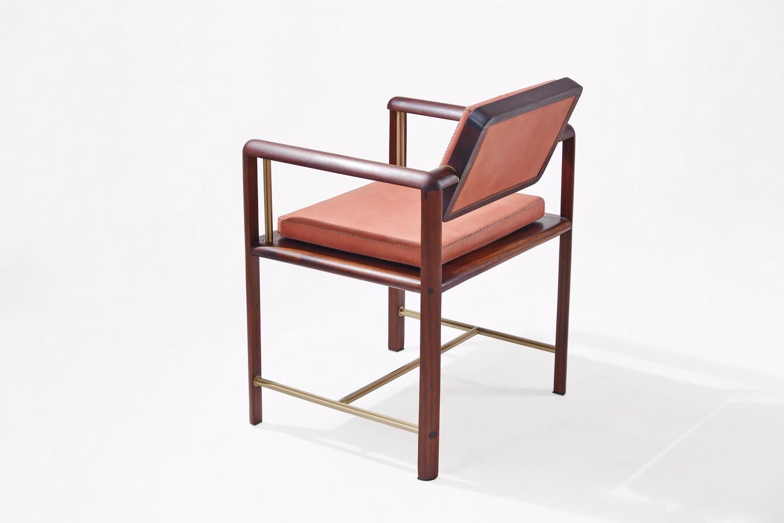 Brass Bespoke Chair Reclaimed Hardwood Handstitched Leather Seating, P. Tendercool For Sale