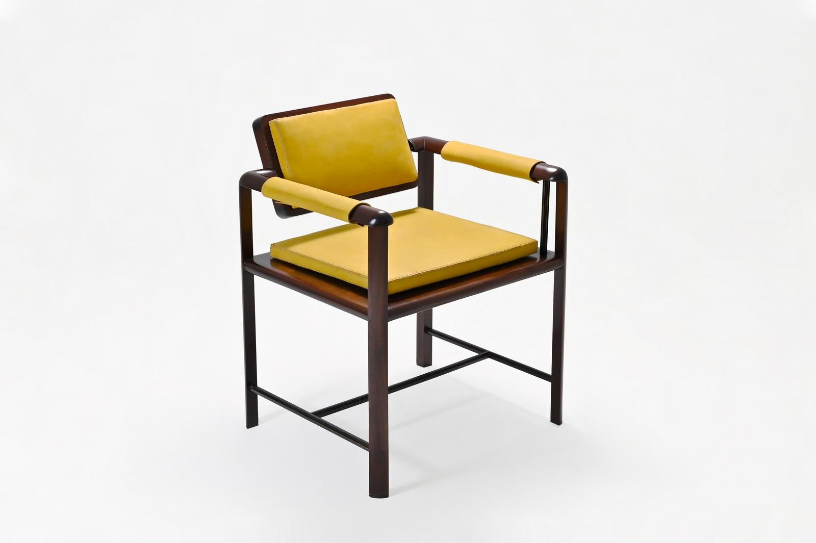 Mid-Century Modern Bespoke Chair Reclaimed Hardwood Handstitched Leather Seating, P. Tendercool For Sale