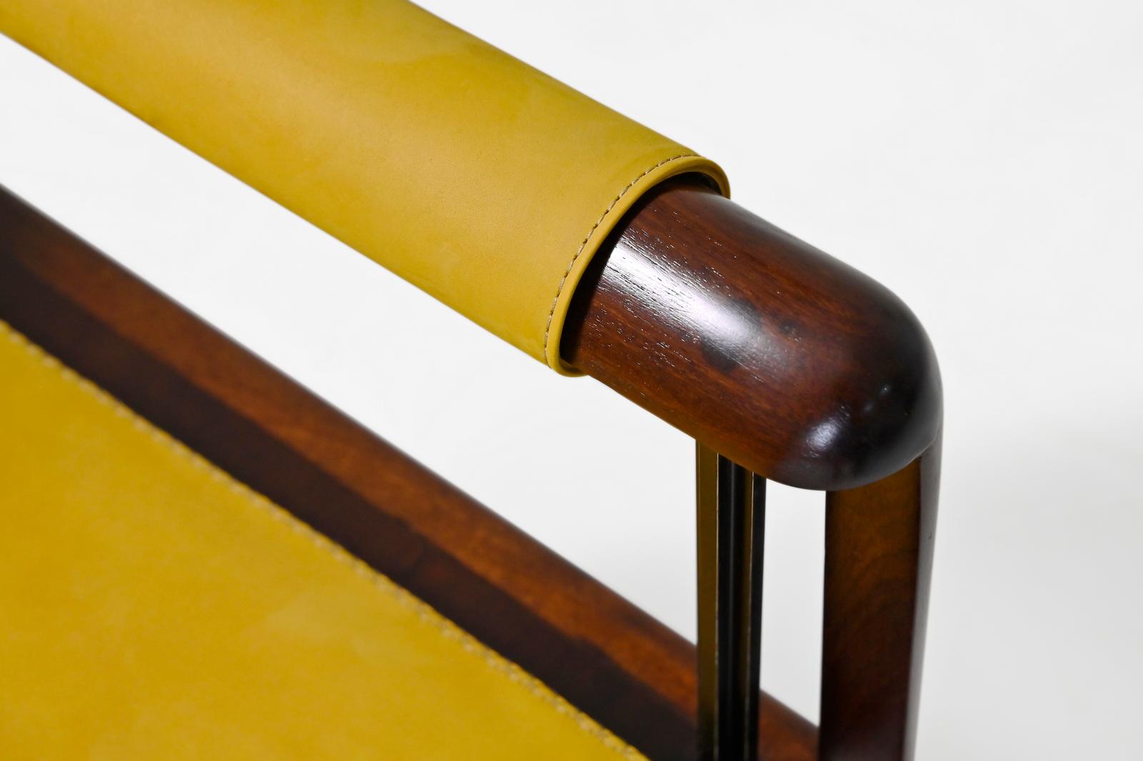 Brass Bespoke Chair Reclaimed Hardwood Handstitched Leather Seating, P. Tendercool For Sale