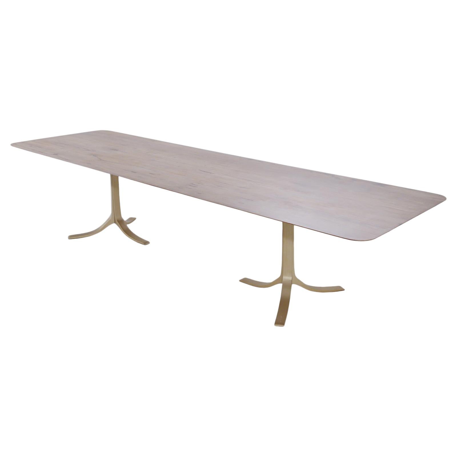 Bespoke Chef Table, Reclaimed Wood, Sand Cast Brass Base, by P. Tendercool For Sale