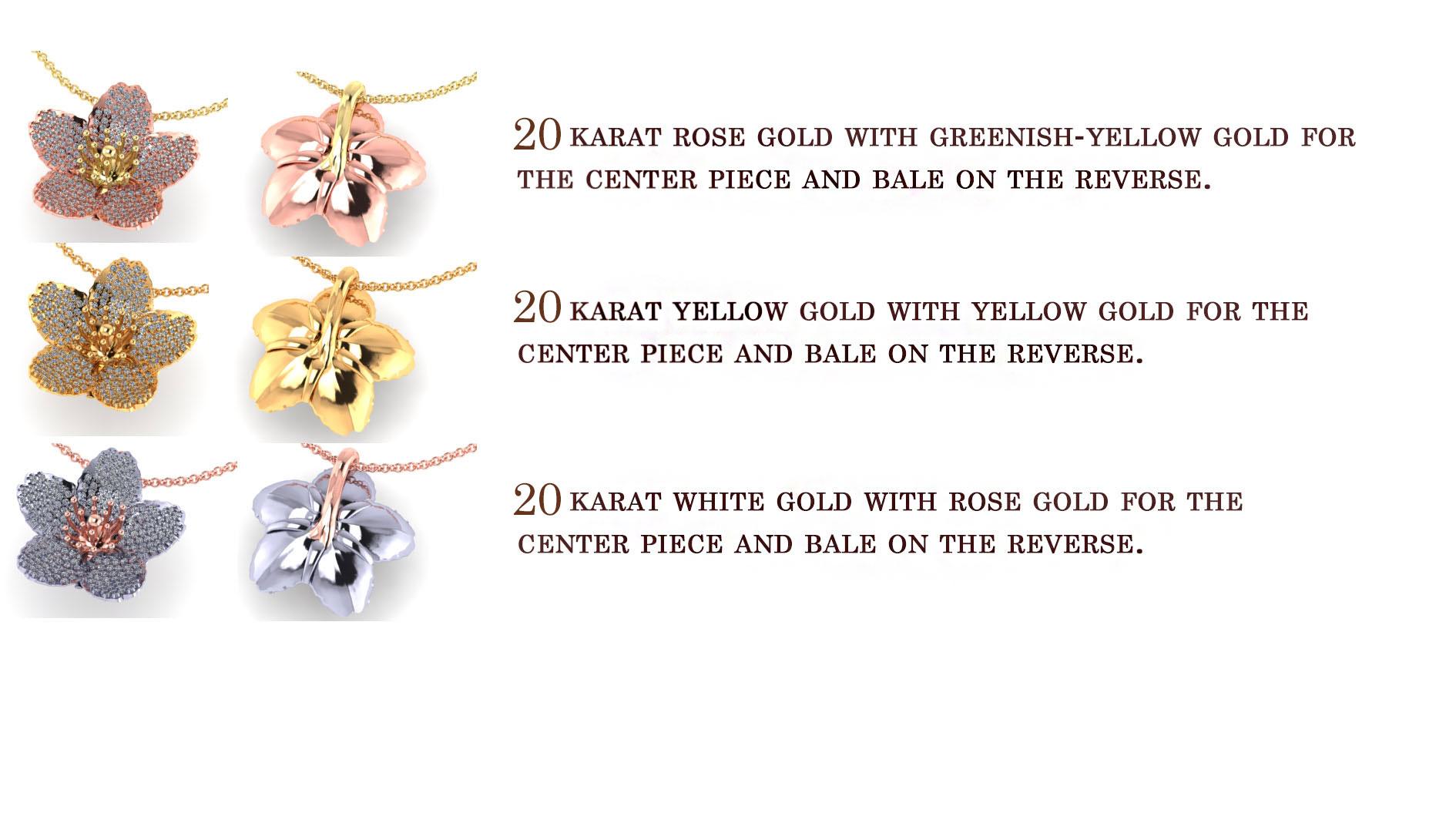 Custom Cherry Blossom Pendant with 2.20ct Pavé Set Diamonds 20kt Gold For Sale 4