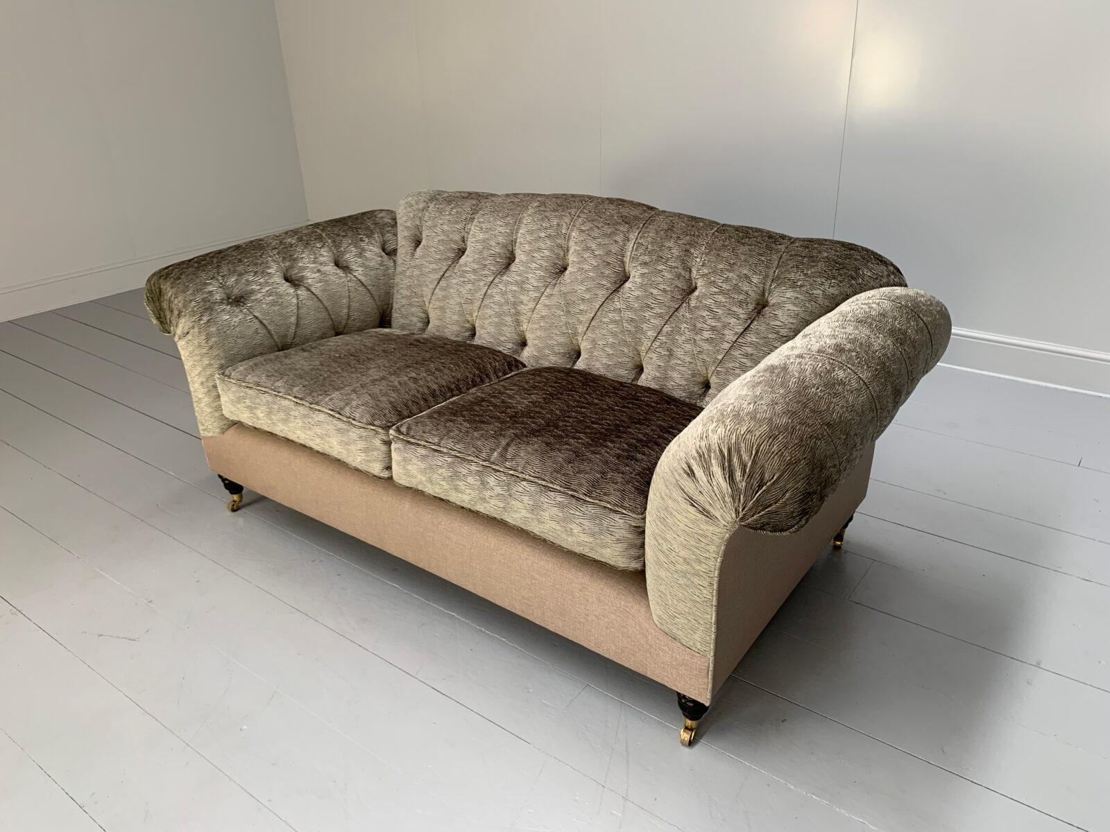 Contemporary Bespoke “Chesterfield” 2.5-Seat Sofa – In Romo “Zinc” Chenille & Linen For Sale