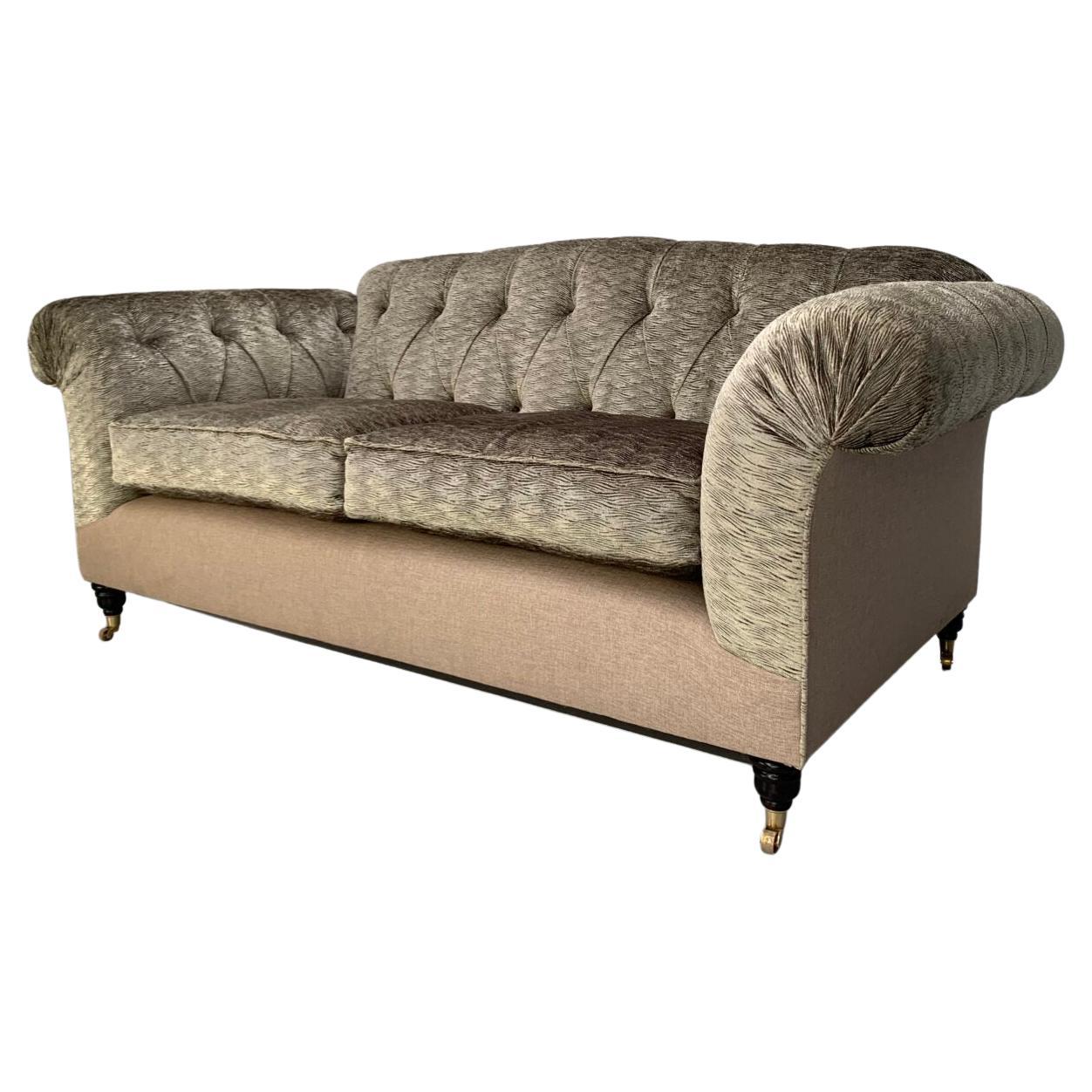 Bespoke “Chesterfield” 2.5-Seat Sofa – In Romo “Zinc” Chenille & Linen For Sale