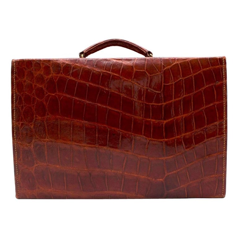 Bespoke Chestnut Crocodile Leather Briefcase For Sale at 1stDibs