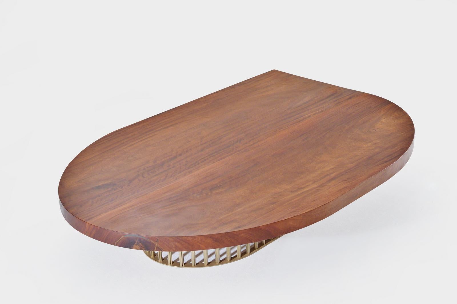 Cast Bespoke Coffee Table, Antique Hardwood, on Brass Base by P. Tendercool For Sale