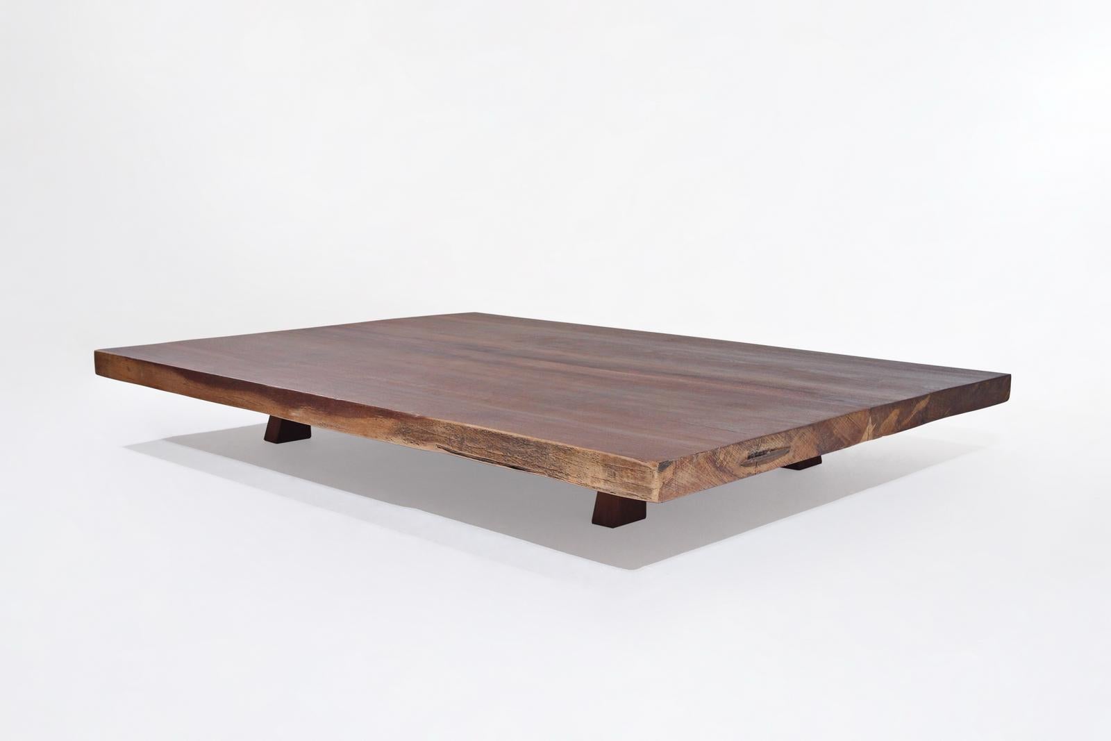 Minimalist Bespoke Coffee Table, Antique Hardwood Slab and Wood Bases, by P. Tendercool For Sale