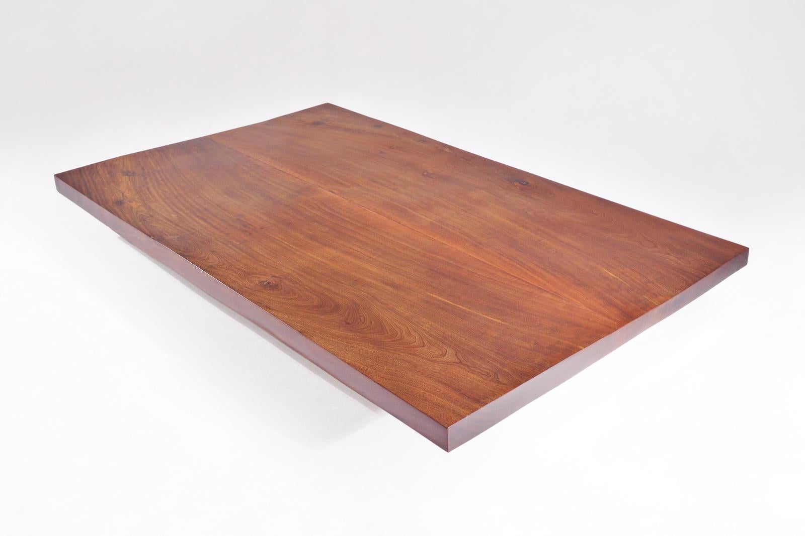 Hand-Crafted Bespoke Low Table, Antique Hardwood Slab and Wood Bases, by P. Tendercool For Sale