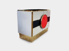 Bespoke Colored Glass and Brass Cabinet