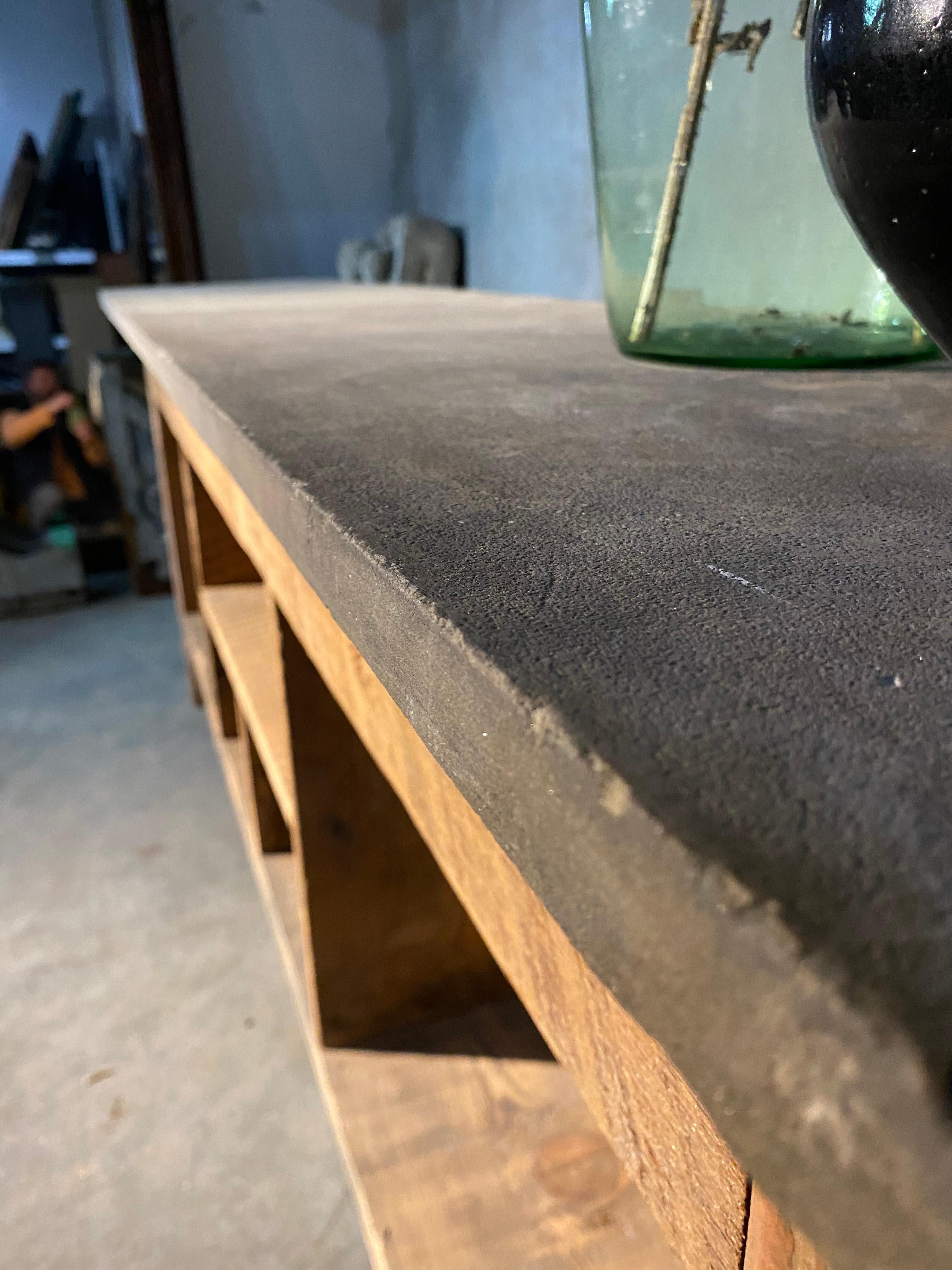 Primitive Bespoke Console/ Sofa Table in Reclaimed Wood with Limestone Top