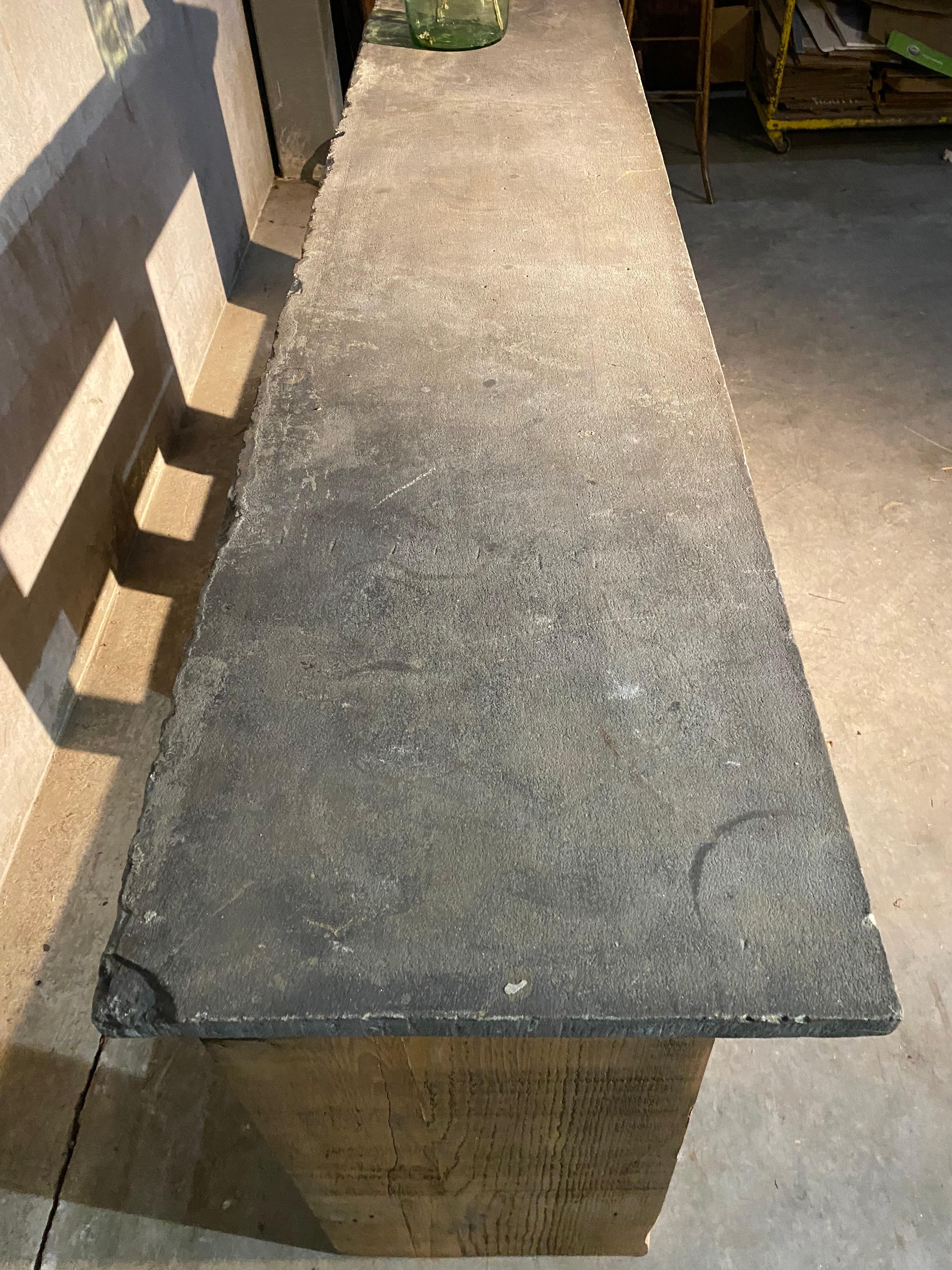 Hand-Crafted Bespoke Console/ Sofa Table in Reclaimed Wood with Limestone Top