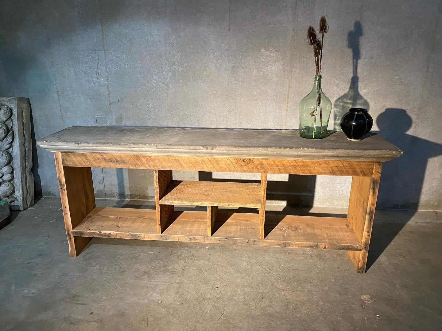 20th Century Bespoke Console/ Sofa Table in Reclaimed Wood with Limestone Top