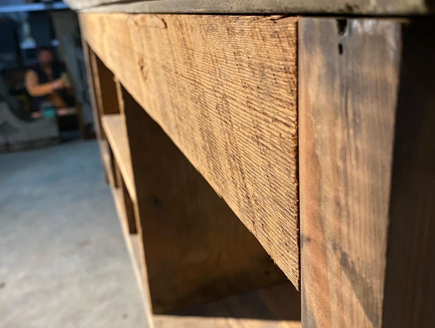 Bespoke Console/ Sofa Table in Reclaimed Wood with Limestone Top 2