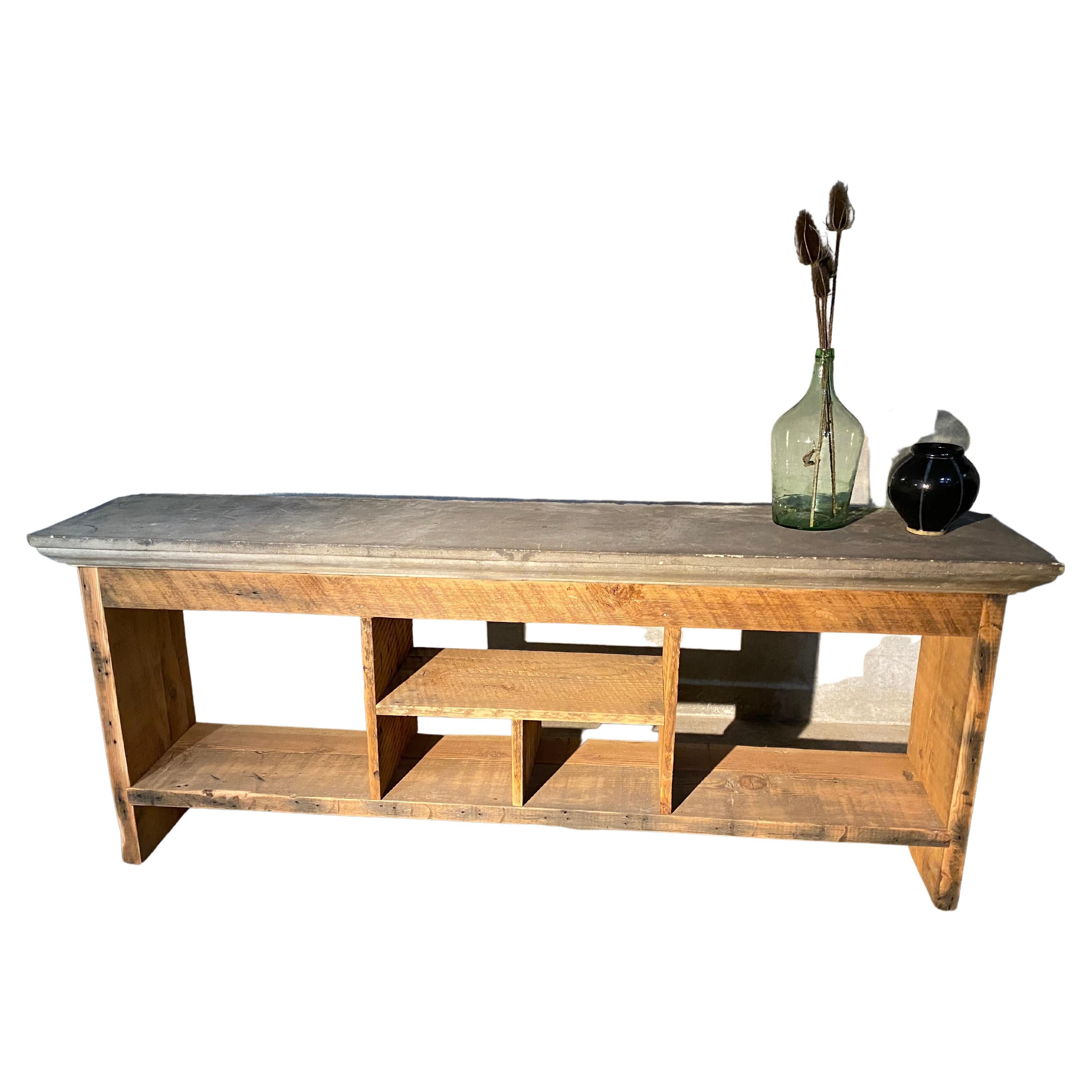 Bespoke Console/ Sofa Table in Reclaimed Wood with Limestone Top at 1stDibs
