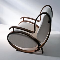 Bespoke Contemporary Bentwood Armchair, Stained Wood, Fabric Upholstery, 2024