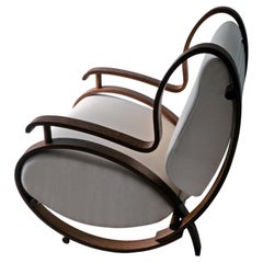 Bespoke Contemporary Bentwood Armchair, Stained Wood, Fabric Upholstery, 2024