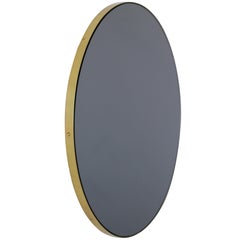 Orbis Black Tinted Round Contemporary Mirror with Brass Frame, Large