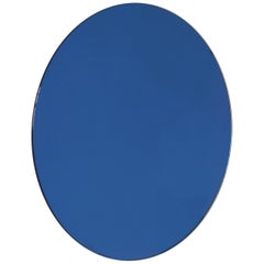 Orbis Blue Tinted Round Minimalist Frameless Mirror with Floating Effect, Large