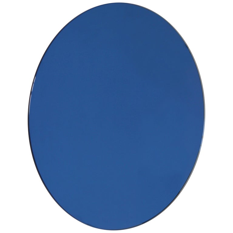 Bespoke Contemporary Blue Tinted Large Orbis Mirror Frameless Circular