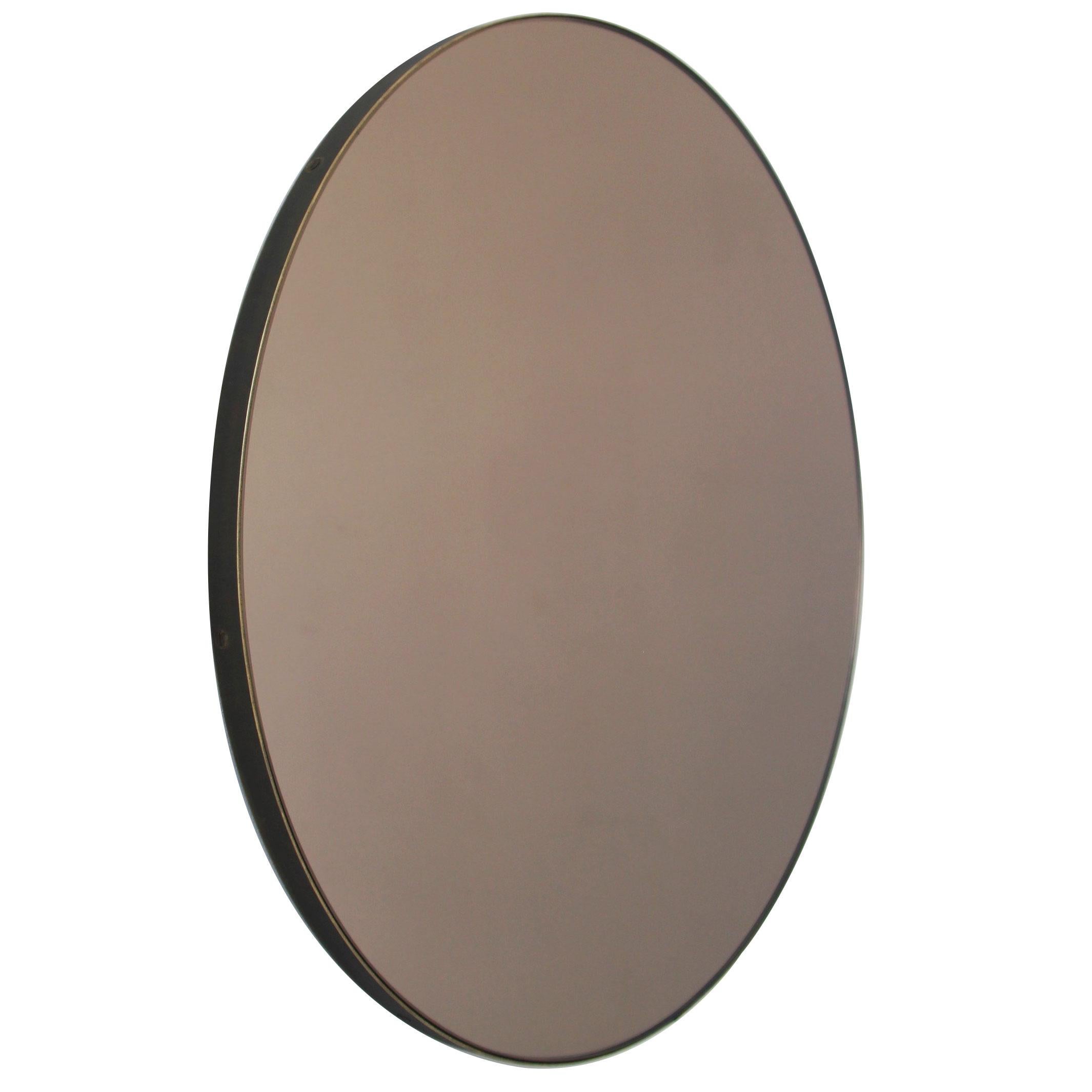 Orbis Bronze Tinted Round Bespoke Mirror with Bronze Patina Frame - Large