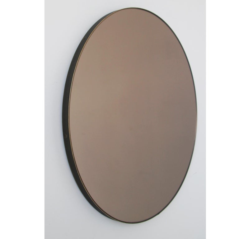 Orbis Bronze Tinted Round Mirror with Bronze Patina Frame, Large For