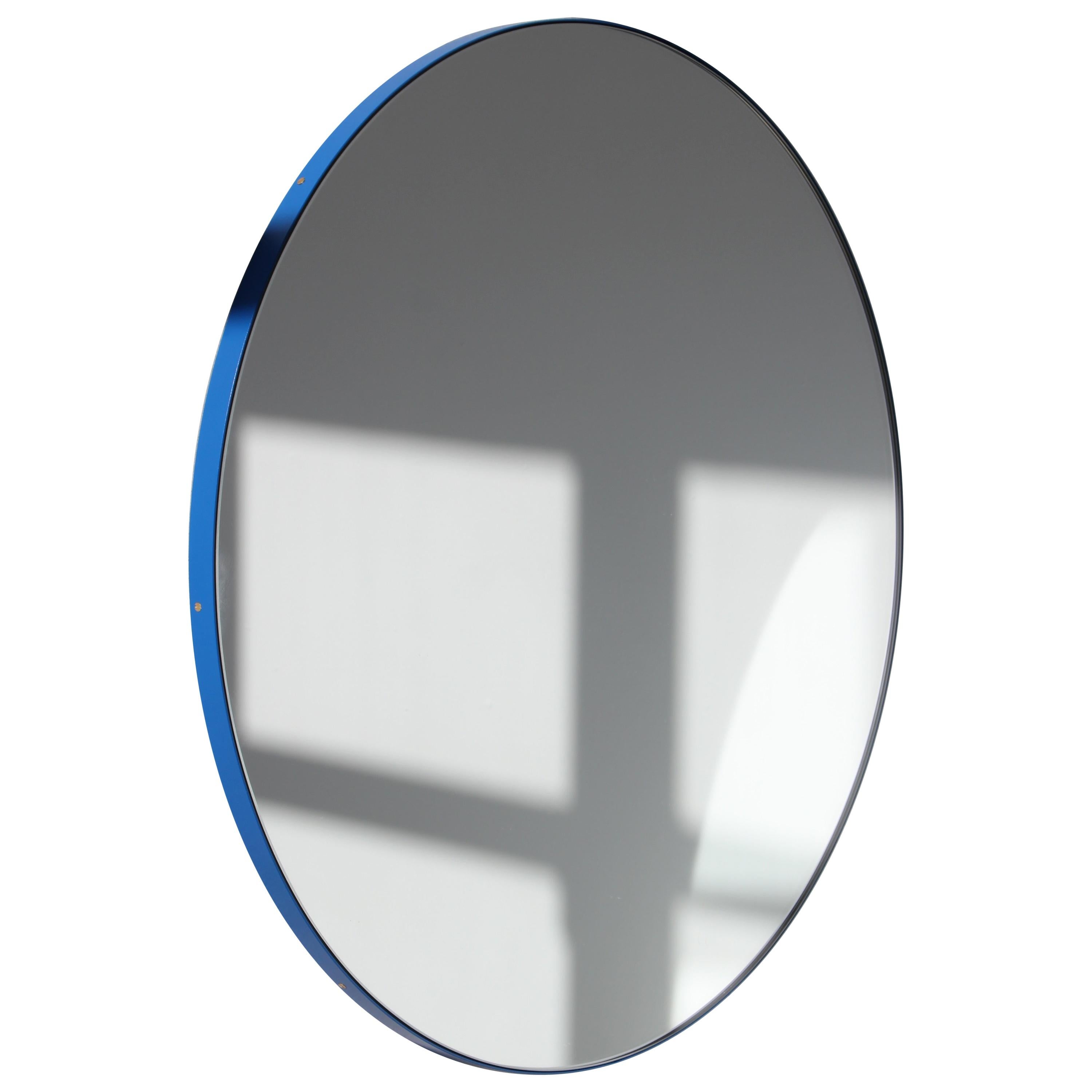 Orbis™ Round Modern Customizable Mirror with Blue Frame - Large